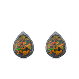 Solitaire Teardrop Pear Stud Earrings Created Opal 925 Sterling Silver