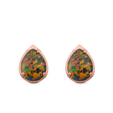 Solitaire Teardrop Pear Stud Earrings Created Opal 925 Sterling Silver