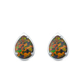 Solitaire Teardrop Pear Stud Earrings Created Opal 925 Sterling Silver