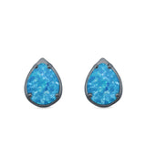 Solitaire Teardrop Pear Stud Earrings Created Opal 925 Sterling Silver