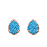 Solitaire Teardrop Pear Stud Earrings Created Opal 925 Sterling Silver