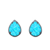 Solitaire Teardrop Pear Stud Earrings Created Opal 925 Sterling Silver