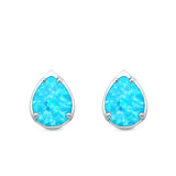 Solitaire Teardrop Pear Stud Earrings Created Opal 925 Sterling Silver