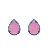 Solitaire Teardrop Pear Stud Earrings Created Opal 925 Sterling Silver