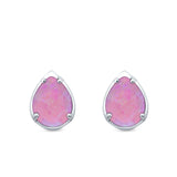 Solitaire Teardrop Pear Stud Earrings Created Opal 925 Sterling Silver