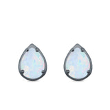 Solitaire Teardrop Pear Stud Earrings Created Opal 925 Sterling Silver