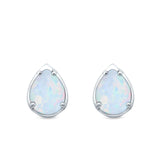 Solitaire Teardrop Pear Stud Earrings Created Opal 925 Sterling Silver