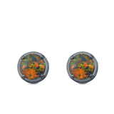 Claw Prong Solitaire Stud Earrings Round Created Opal 925 Sterling Silver (7mm)