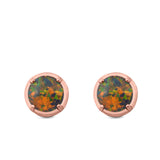 Claw Prong Solitaire Stud Earrings Round Created Opal 925 Sterling Silver (7mm)