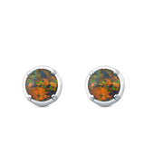 Claw Prong Solitaire Stud Earrings Round Created Opal 925 Sterling Silver (7mm)