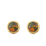 Claw Prong Solitaire Stud Earrings Round Created Opal 925 Sterling Silver (7mm)