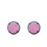 Claw Prong Solitaire Stud Earrings Round Created Opal 925 Sterling Silver (7mm)