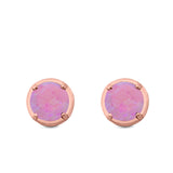 Claw Prong Solitaire Stud Earrings Round Created Opal 925 Sterling Silver (7mm)