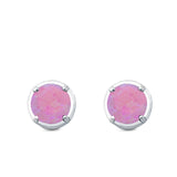 Claw Prong Solitaire Stud Earrings Round Created Opal 925 Sterling Silver (7mm)