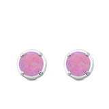 Claw Prong Solitaire Stud Earrings Round Created Opal 925 Sterling Silver (7mm)