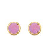Claw Prong Solitaire Stud Earrings Round Created Opal 925 Sterling Silver (7mm)