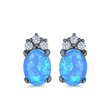 Oval Stud Earrings Created Opal Simulated CZ 925 Sterling Silver(12mm)