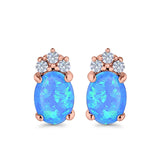 Oval Stud Earrings Created Opal Simulated CZ 925 Sterling Silver(12mm)
