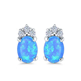 Oval Stud Earrings Created Opal Simulated CZ 925 Sterling Silver(12mm)
