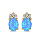 Oval Stud Earrings Created Opal Simulated CZ 925 Sterling Silver(12mm)