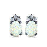 Oval Stud Earrings Created Opal Simulated CZ 925 Sterling Silver(12mm)