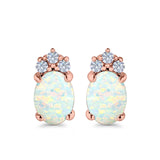 Oval Stud Earrings Created Opal Simulated CZ 925 Sterling Silver(12mm)