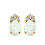 Oval Stud Earrings Created Opal Simulated CZ 925 Sterling Silver(12mm)