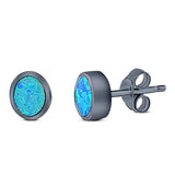 Oval Stud Earring Created Opal Solid 925 Sterling Silver (7mm)