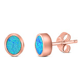 Oval Stud Earring Created Opal Solid 925 Sterling Silver (7mm)