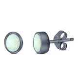 Oval Stud Earring Created Opal Solid 925 Sterling Silver (7mm)