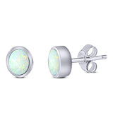 Oval Stud Earring Created Opal Solid 925 Sterling Silver (7mm)