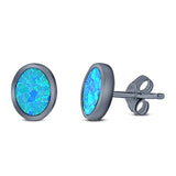 Oval Stud Earring Created Opal Solid 925 Sterling Silver (10mm)