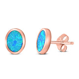 Oval Stud Earring Created Opal Solid 925 Sterling Silver (10mm)