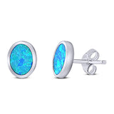 Oval Stud Earring Created Opal Solid 925 Sterling Silver (10mm)