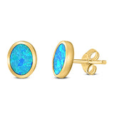 Oval Stud Earring Created Opal Solid 925 Sterling Silver (10mm)