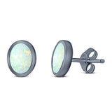 Oval Stud Earring Created Opal Solid 925 Sterling Silver (10mm)