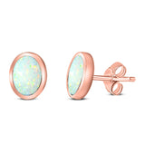 Oval Stud Earring Created Opal Solid 925 Sterling Silver (10mm)