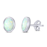 Oval Stud Earring Created Opal Solid 925 Sterling Silver (10mm)