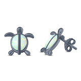 Turtle Stud Earring Created Opal Solid 925 Sterling Silver (14mm)