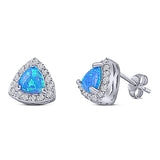 Halo Art Deco Trillion Triangle Stud Earring Created Opal Solid 925 Sterling Silver (9mm)