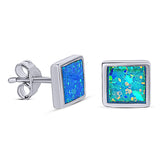 Princess Stud Earring Created Opal Solid 925 Sterling Silver (8mm)