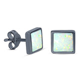 Princess Stud Earring Created Opal Solid 925 Sterling Silver (8mm)