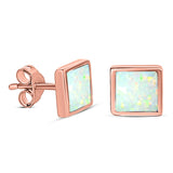 Princess Stud Earring Created Opal Solid 925 Sterling Silver (8mm)