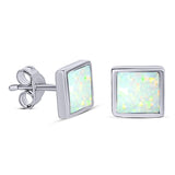 Princess Stud Earring Created Opal Solid 925 Sterling Silver (8mm)