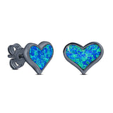 Heart Stud Earring Created Opal Solid 925 Sterling Silver (9mm)