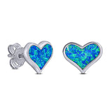 Heart Stud Earring Created Opal Solid 925 Sterling Silver (9mm)