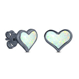 Heart Stud Earring Created Opal Solid 925 Sterling Silver (9mm)