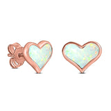 Heart Stud Earring Created Opal Solid 925 Sterling Silver (9mm)