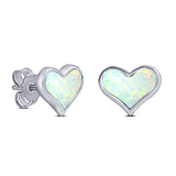 Heart Stud Earring Created Opal Solid 925 Sterling Silver (9mm)