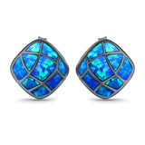 Solitaire Stud Earring Cushion Shape Lab Created Opal 925 Sterling Silver (13mm)